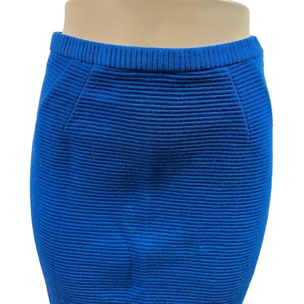 Vintage 80s Royal Blue Ribbed Pencil Wiggle Skirt Side Zipped